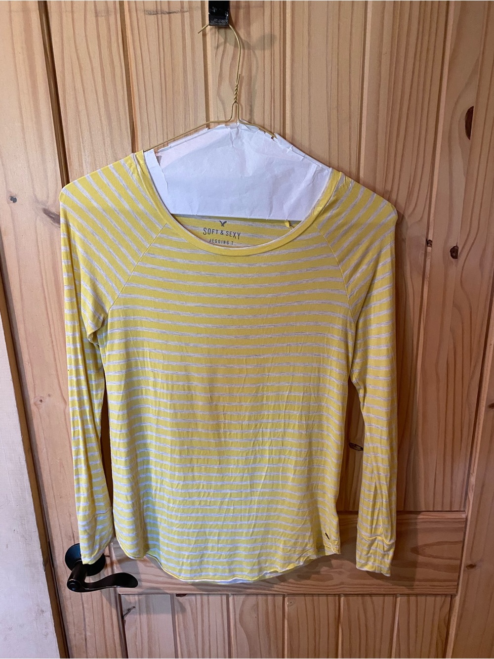 American Eagle Outfitters Yellow and White Striped Long Sleeve Tee